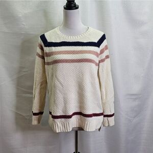 Olive & Oak Cream Striped Cable Knit Sweater Size Small